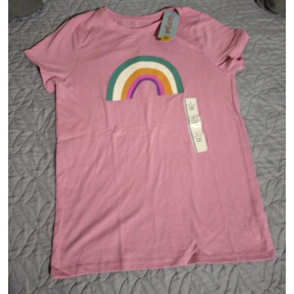 NWT, Cat & Jack Pink T-Shirt W/ Rainbow Girls Size L 10 / 12, Large Short Sleeve - Picture 2 of 9